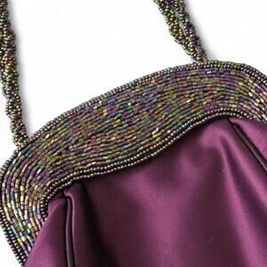Vintage Y2K Deep Purple beaded evening bag with beaded handle and button closure